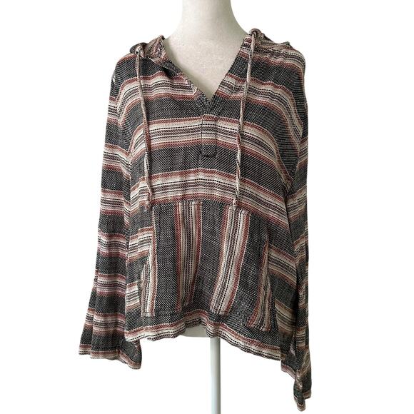Roxy cream, black & red striped knit hooded pullover top size M - Picture 1 of 12